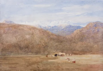 Cader Idris und Mynydd Moel von einer Wiese am Mawwdach in der Nähe von Dolgellan, ca. 1840